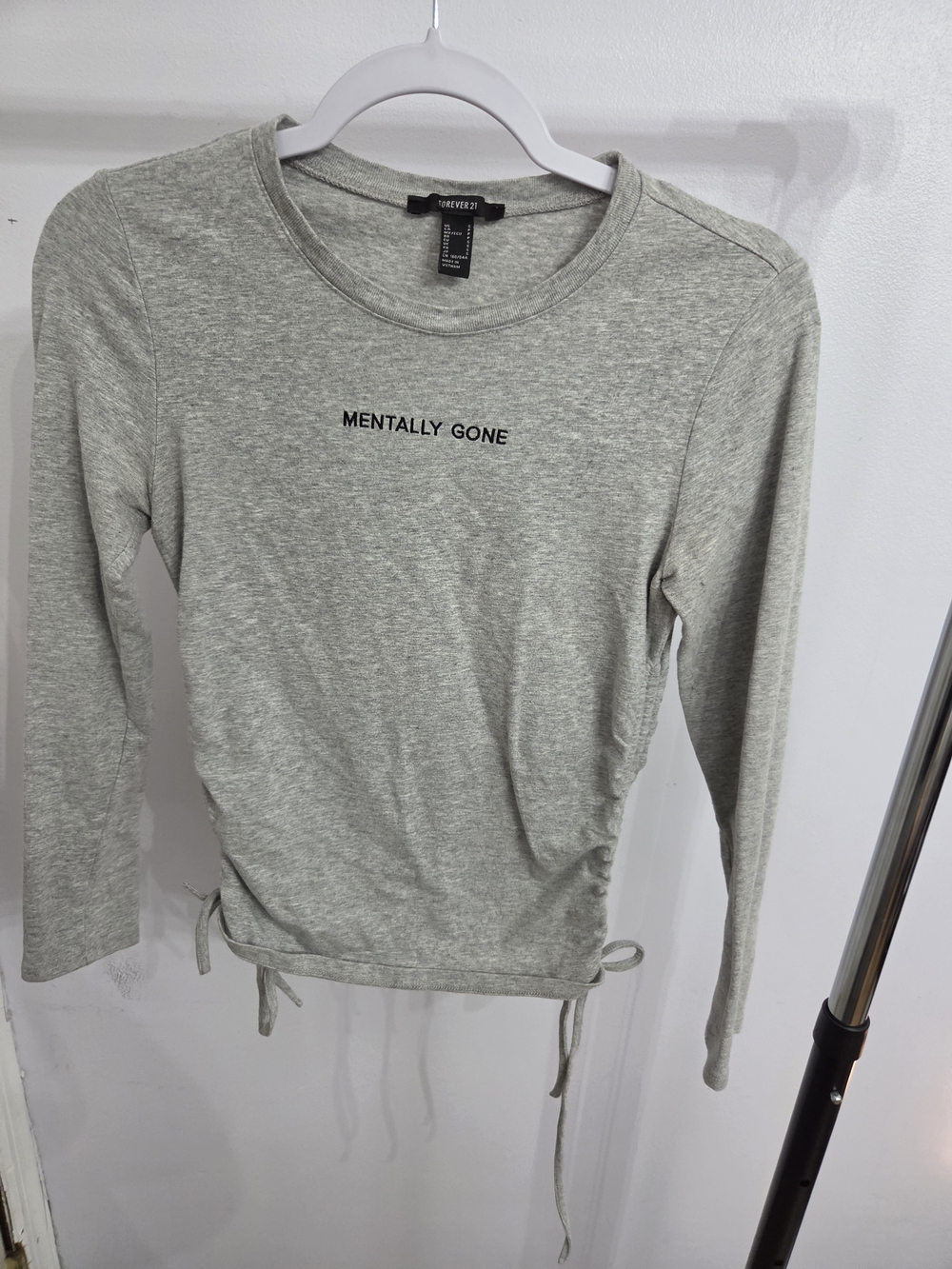 Forever 21 Light Gray 'Mentally Gone' Long Sleeve Top